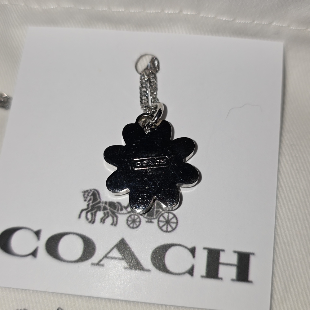 Coach Purple Daisy Pendant Necklace with Pink Crystal Accent - Picture 5 of 5
